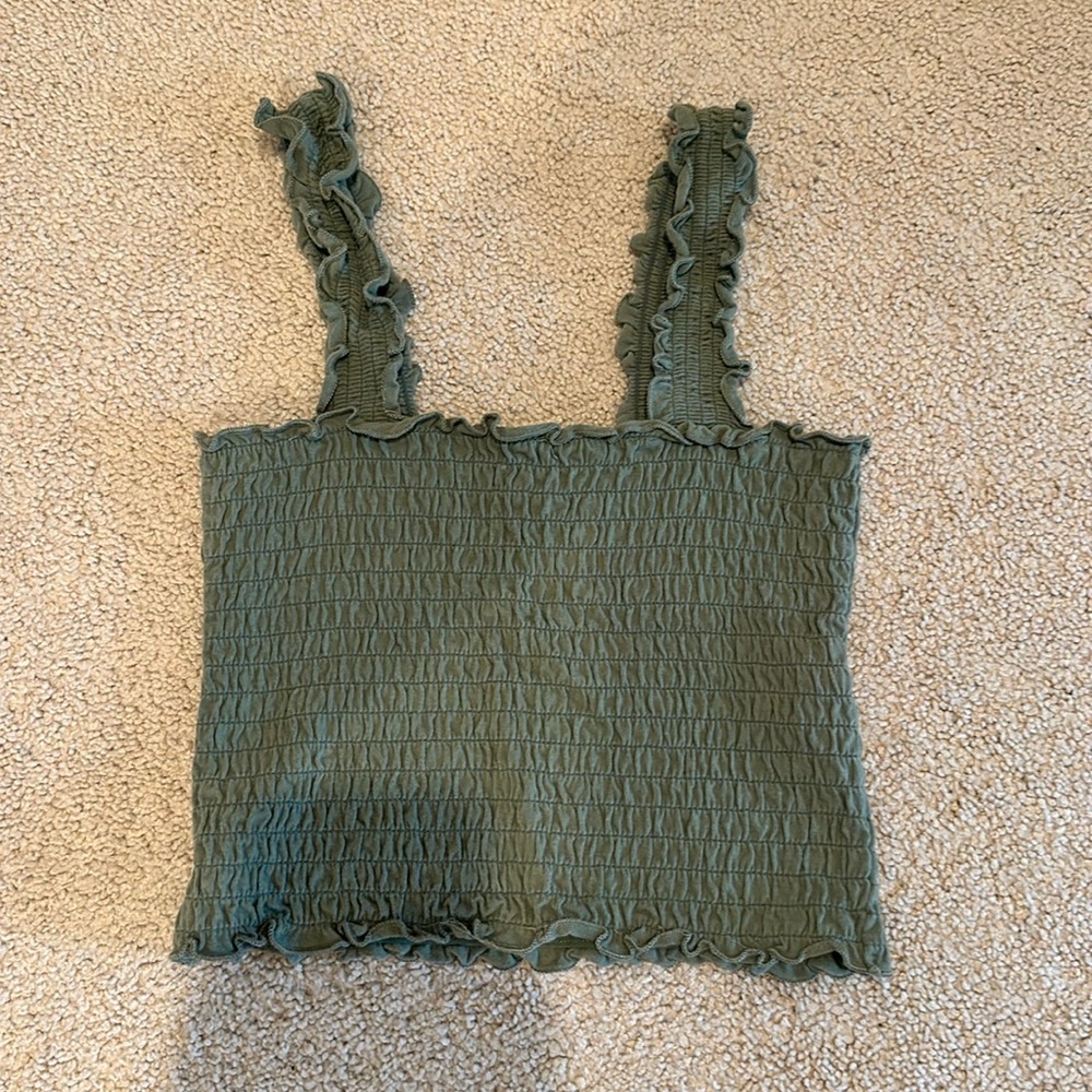 Green Hollister Ruffle Crop Tank Top, size women’s small